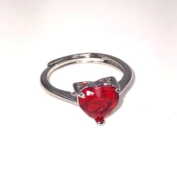 925 Sterling Silver Heart Ring Red Lab Ruby Adjustable Valentines Gift NEW - Picture 1 of 6
